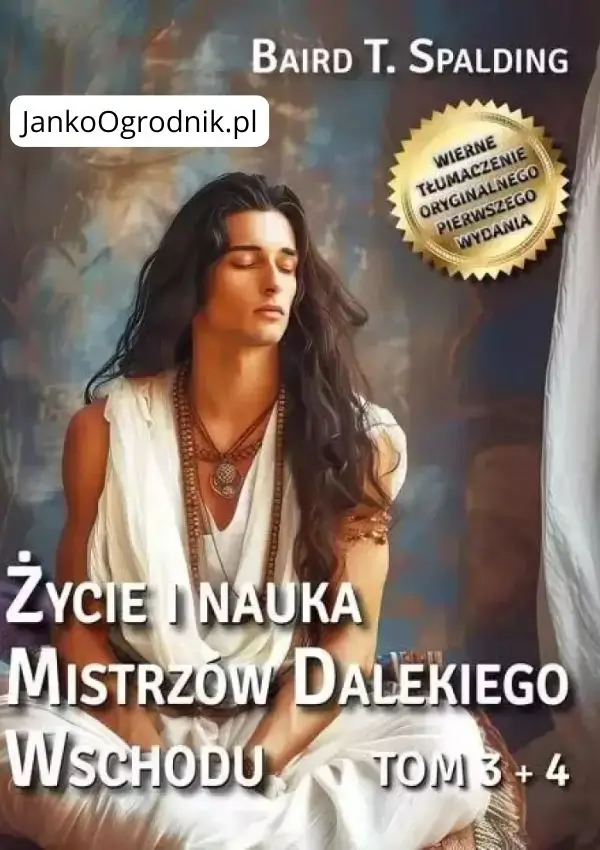 Ilustracja przedstawia okładkę książki z człowiekiem medytującego na całej powierzchni okładki. Jest to nowe wydanie w 3 książkach po 2 tomy każda. Tytuł książki: Życie i nauka mistrzów Dalekiego Wschodu. Tom 5-6. Autor: Baird T. Spalding.